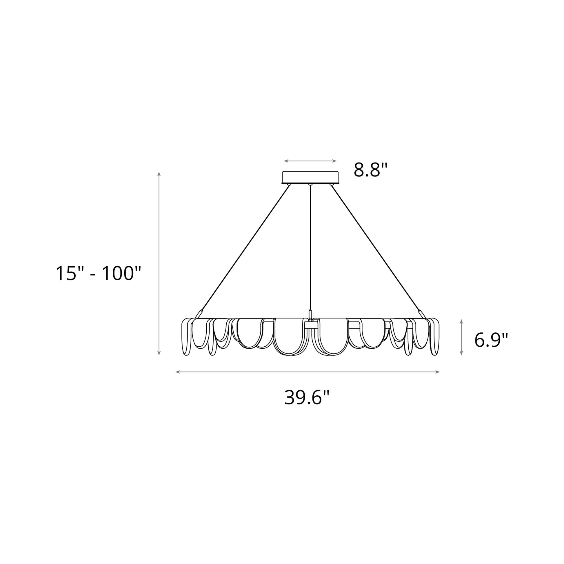 Riverbed Circular LED Pendant Light - line drawing.