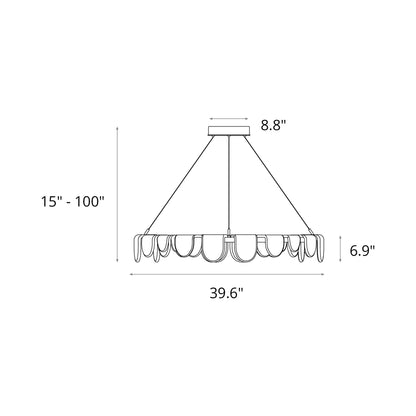 Riverbed Circular LED Pendant Light - line drawing.