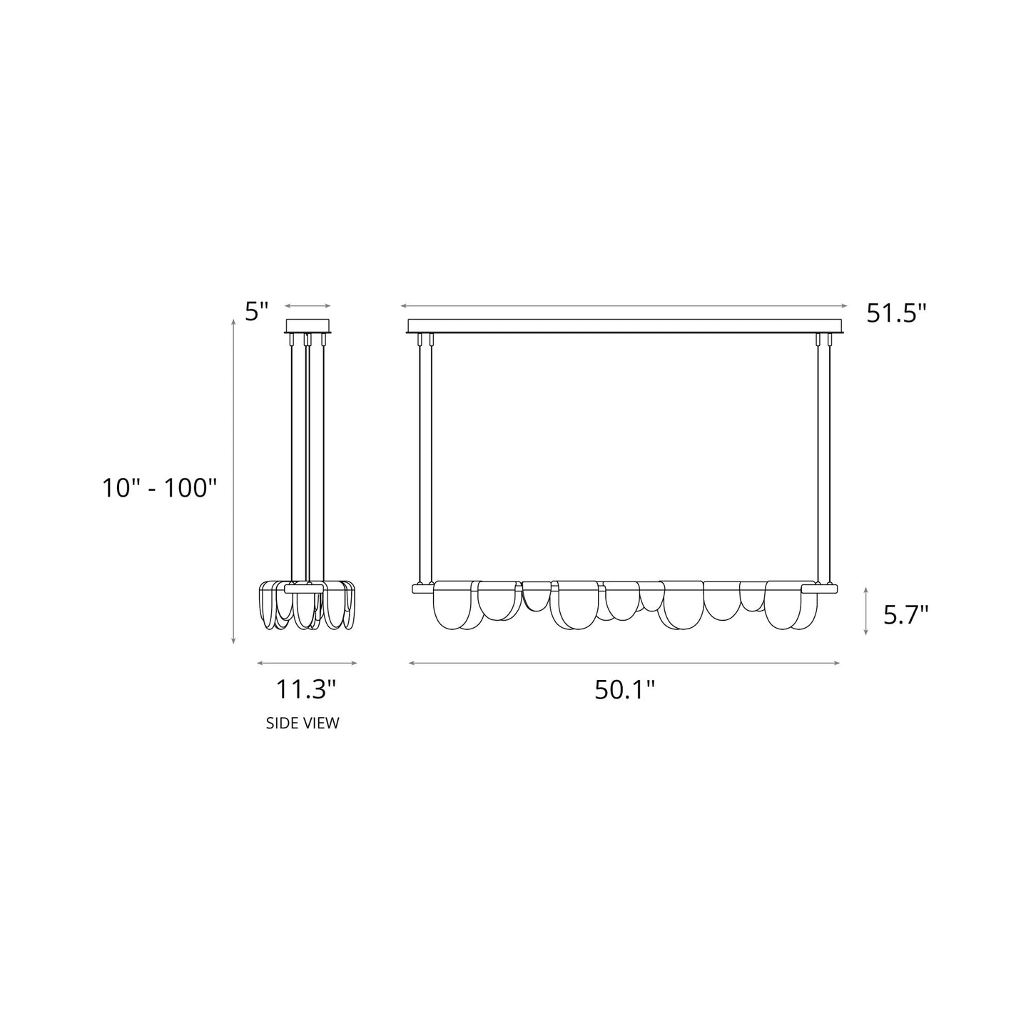 Riverbed LED Pendant Light - line drawing.