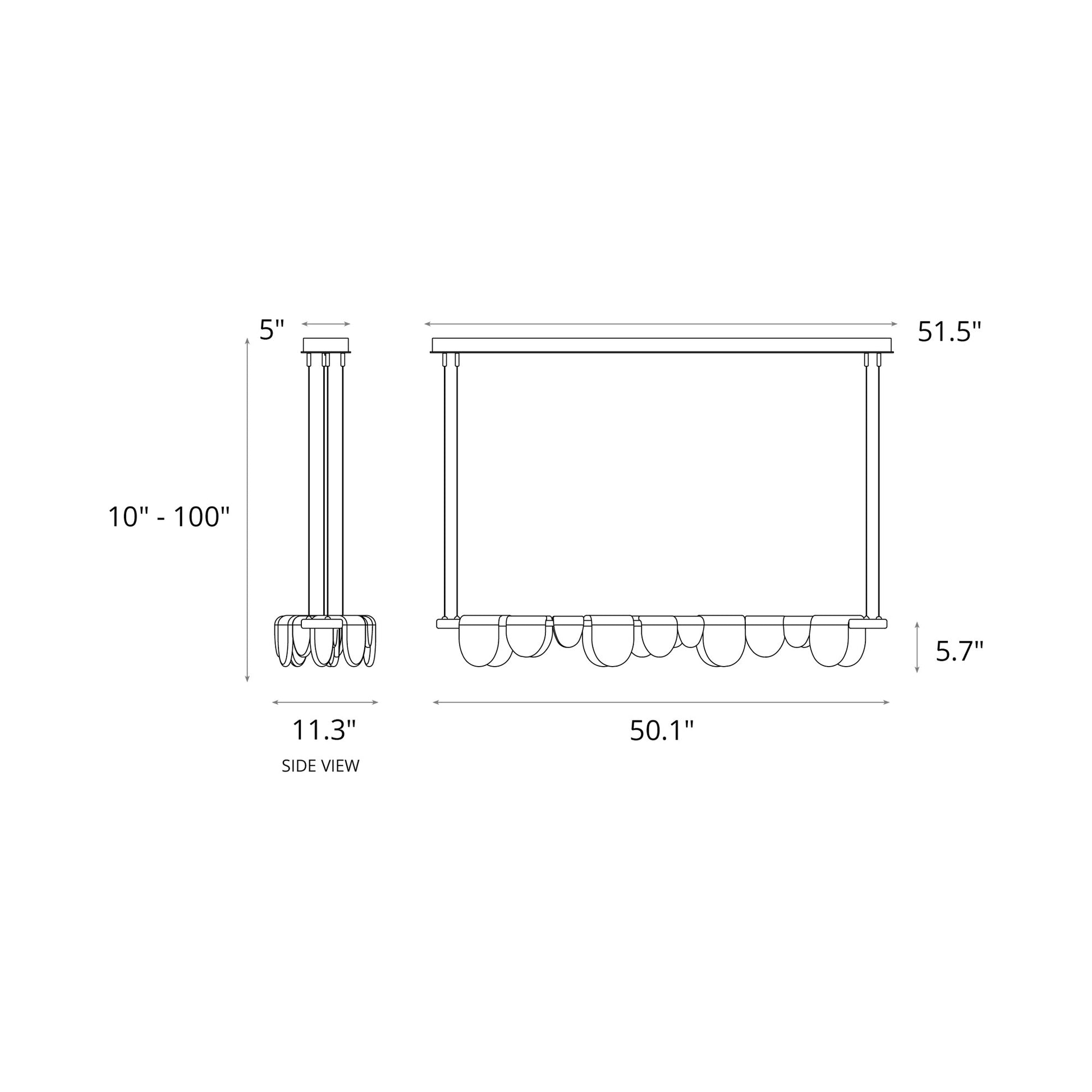 Riverbed LED Pendant Light - line drawing.