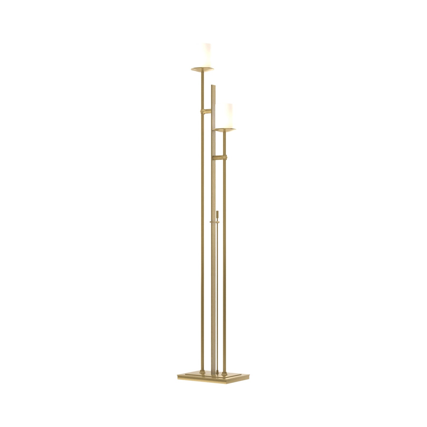 Rook Twin Floor Lamp in Modern Brass.