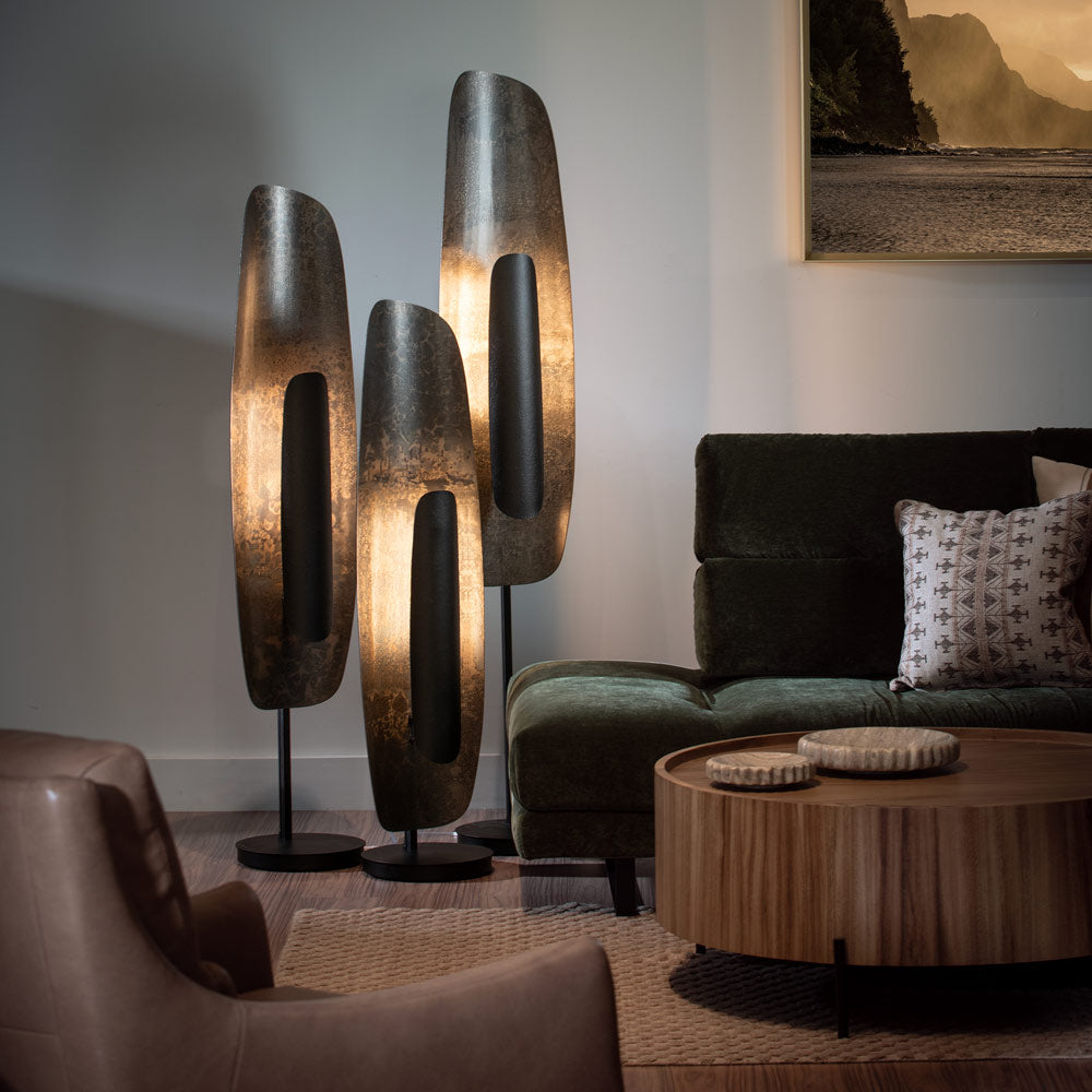 Shield LED Floor Lamp in living room.