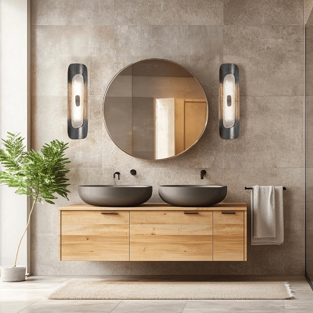 Shield Small LED Wall Light in bathroom.