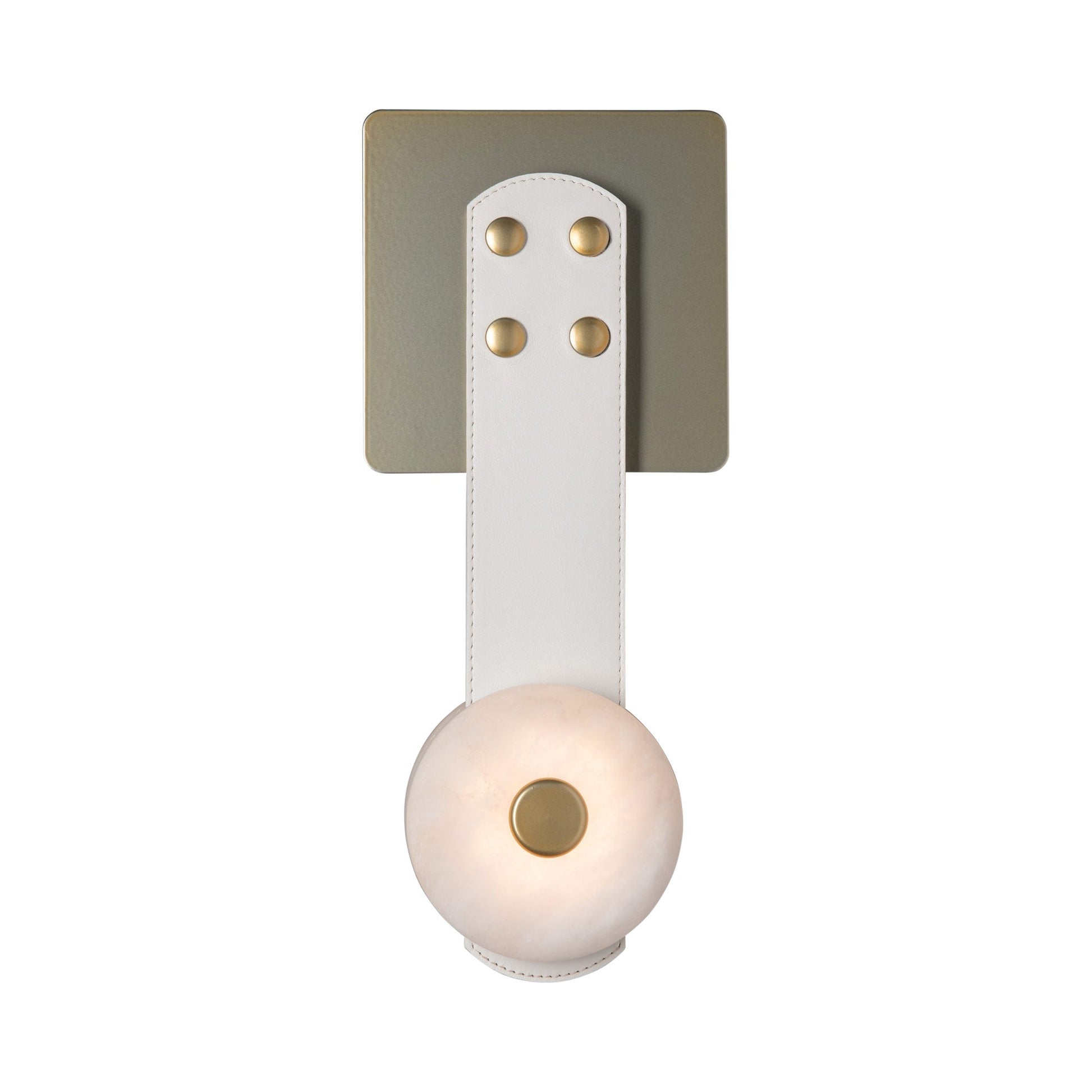 Snaps LED Wall Light in Modern Brass/Leather White.
