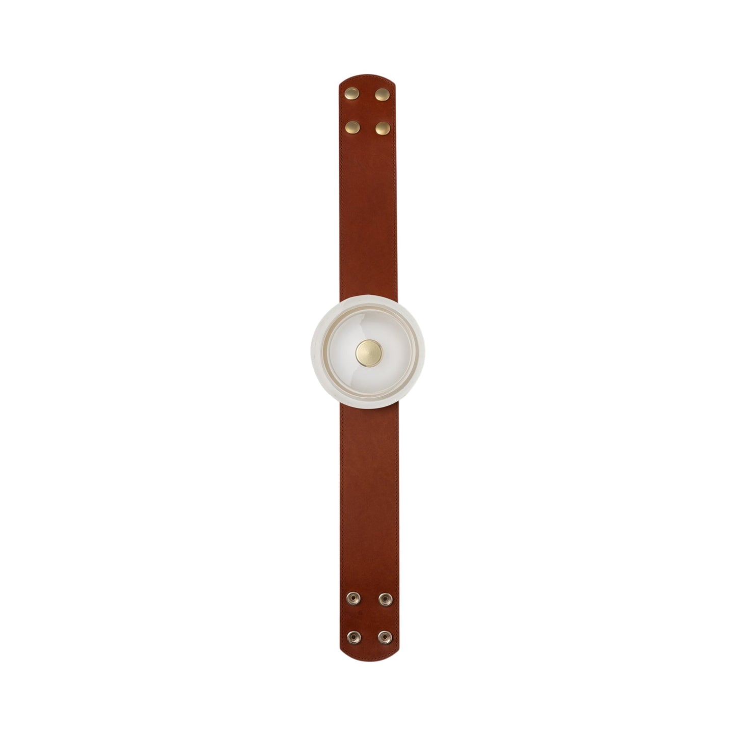 Snaps Metal Cone LED Module with Extension Strap in Modern Brass/Leather Chestnut (24-Inch).