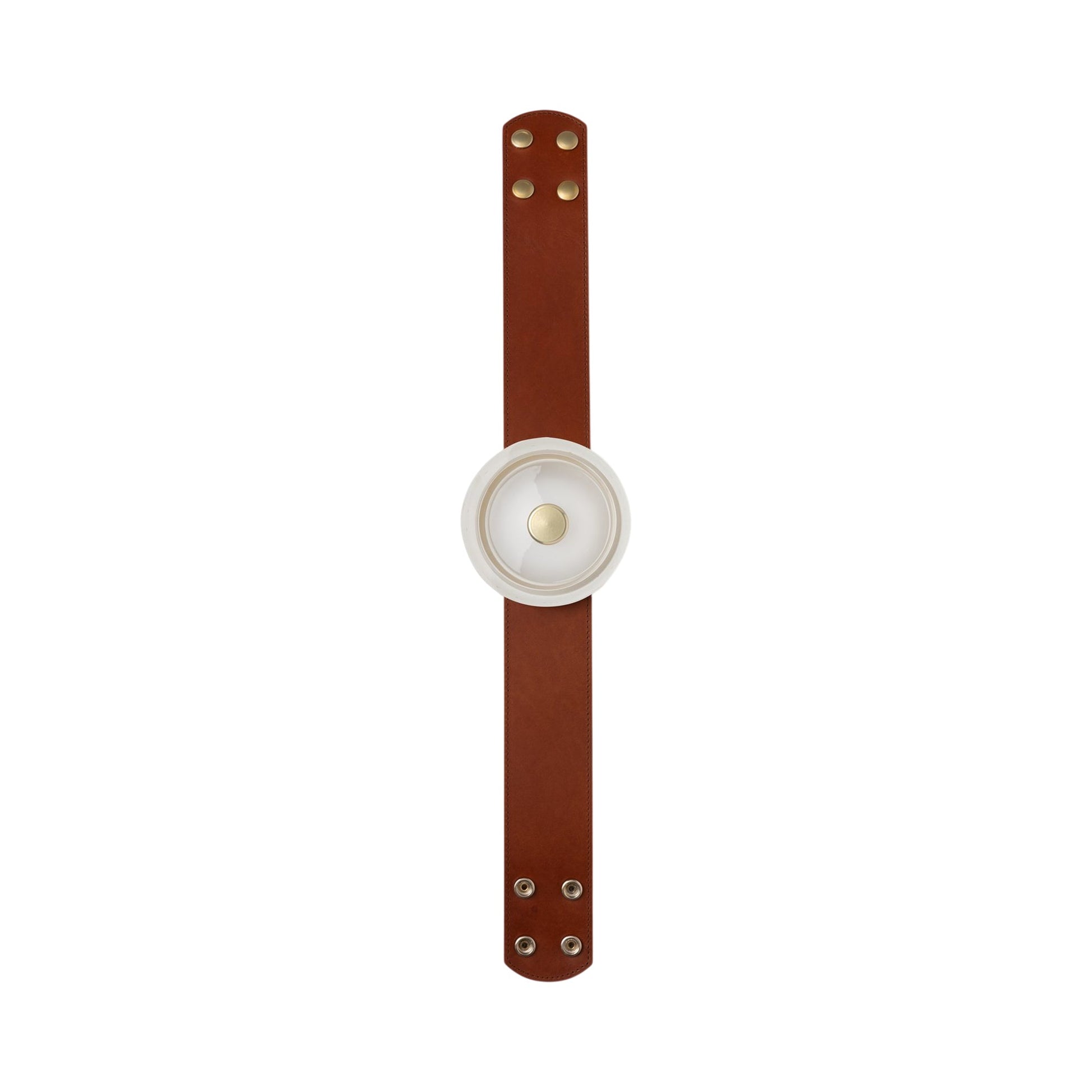 Snaps Metal Cone LED Module with Extension Strap in Modern Brass/Leather Chestnut (24-Inch).