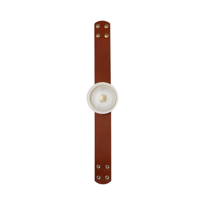 Snaps Metal Cone LED Module with Extension Strap in Modern Brass/Leather Chestnut (24-Inch).