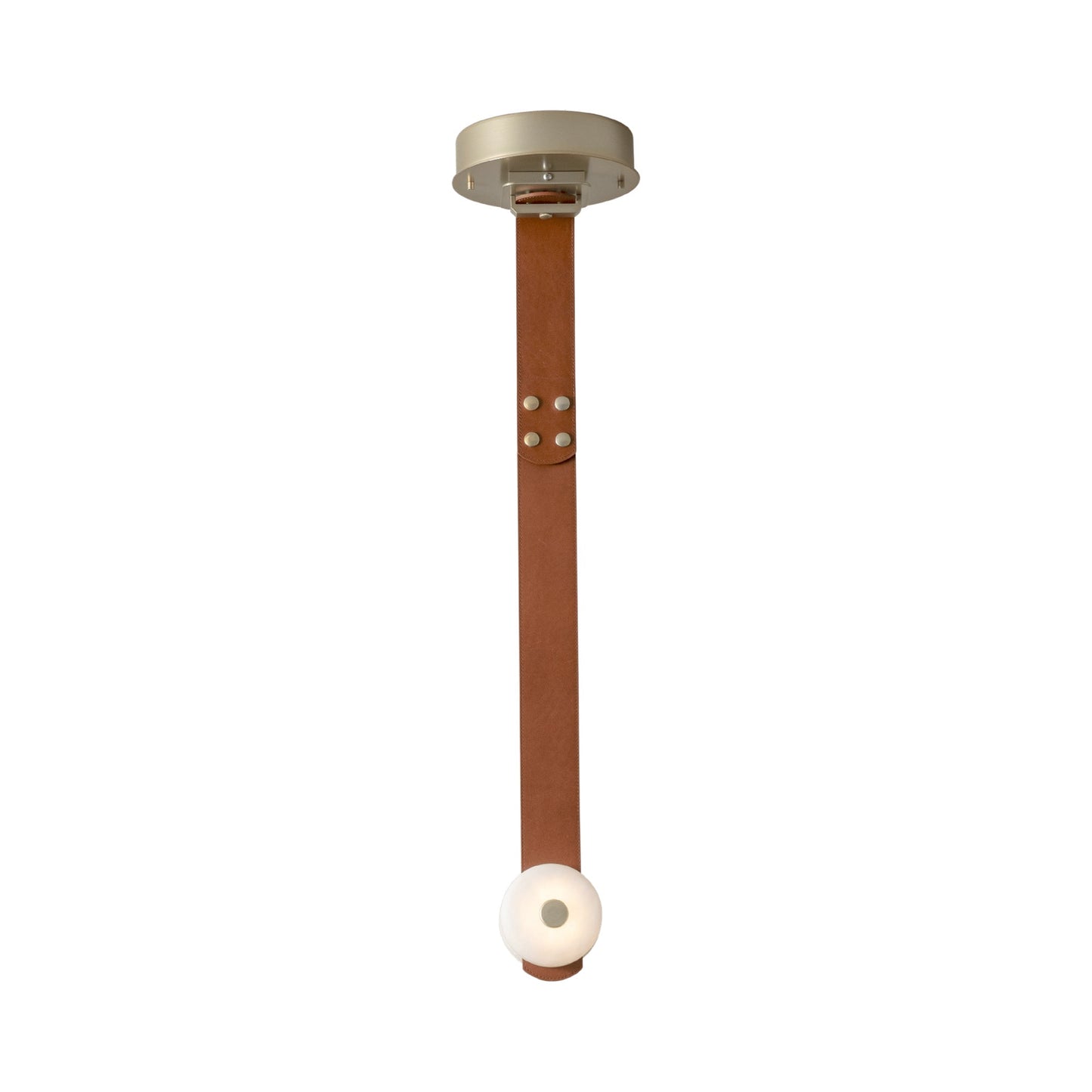 Snaps Single LED Pendant Light in Modern Brass/Leather Chestnut.
