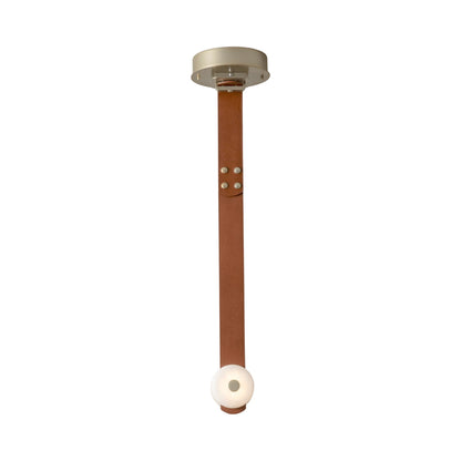 Snaps Single LED Pendant Light in Modern Brass/Leather Chestnut.