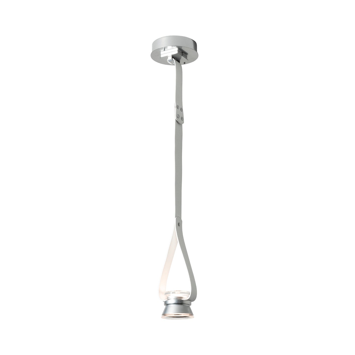 Snaps Single Metal Cone Down Light LED Pendant Light in Sterling/Leather White.