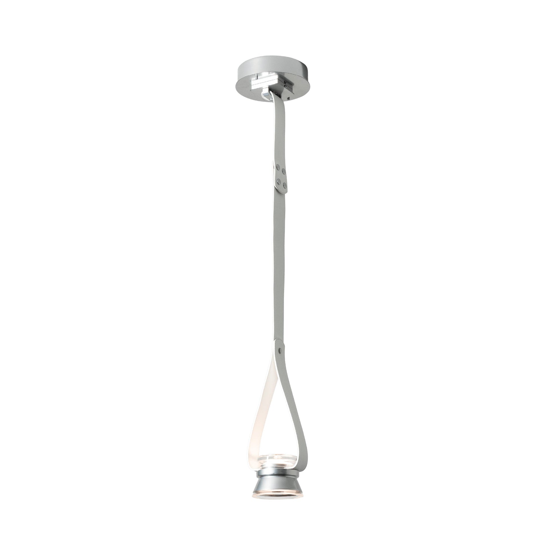 Snaps Single Metal Cone Down Light LED Pendant Light in Sterling/Leather White.