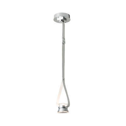 Snaps Single Metal Cone Down Light LED Pendant Light in Sterling/Leather White.