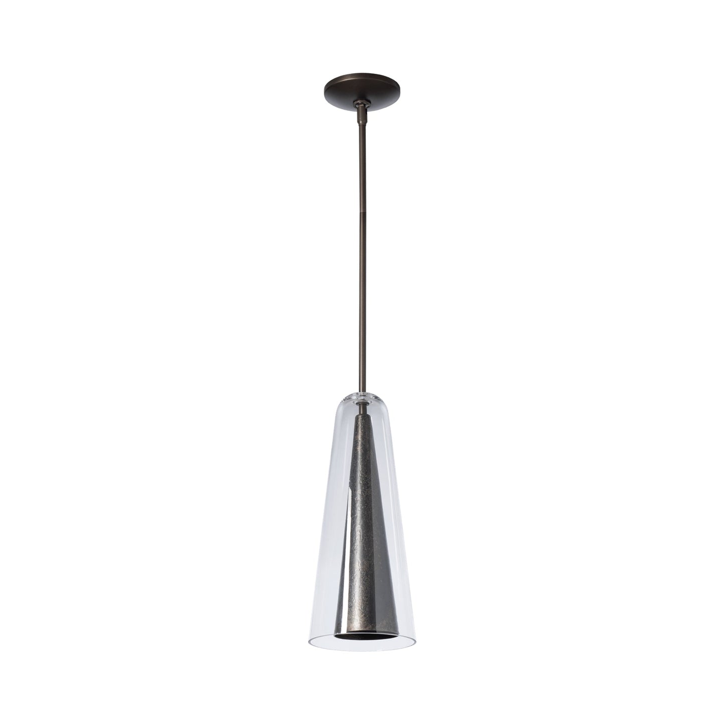Spire Mini Pendant Light in Dark Smoke/Clear Steel.