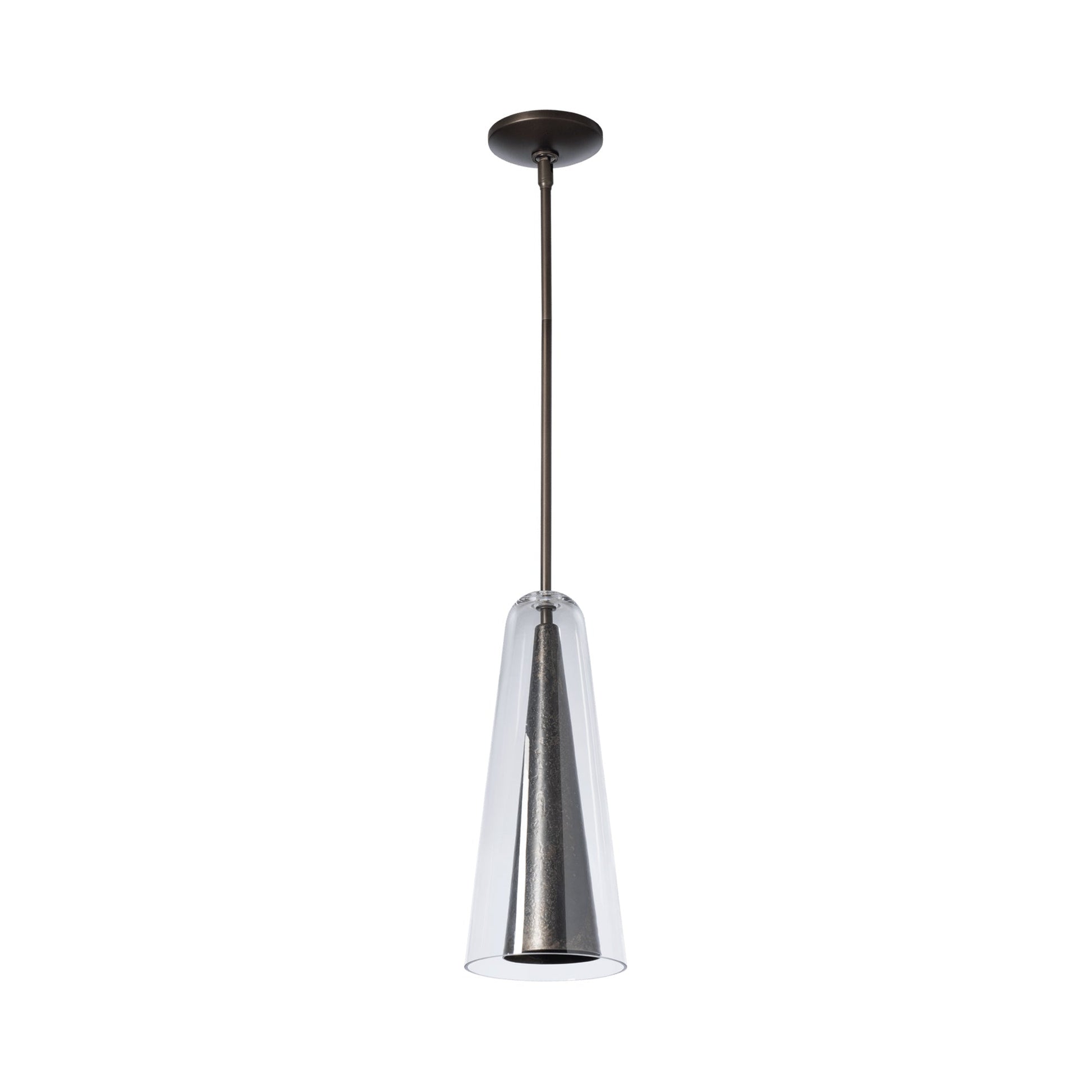 Spire Mini Pendant Light in Dark Smoke/Clear Steel.