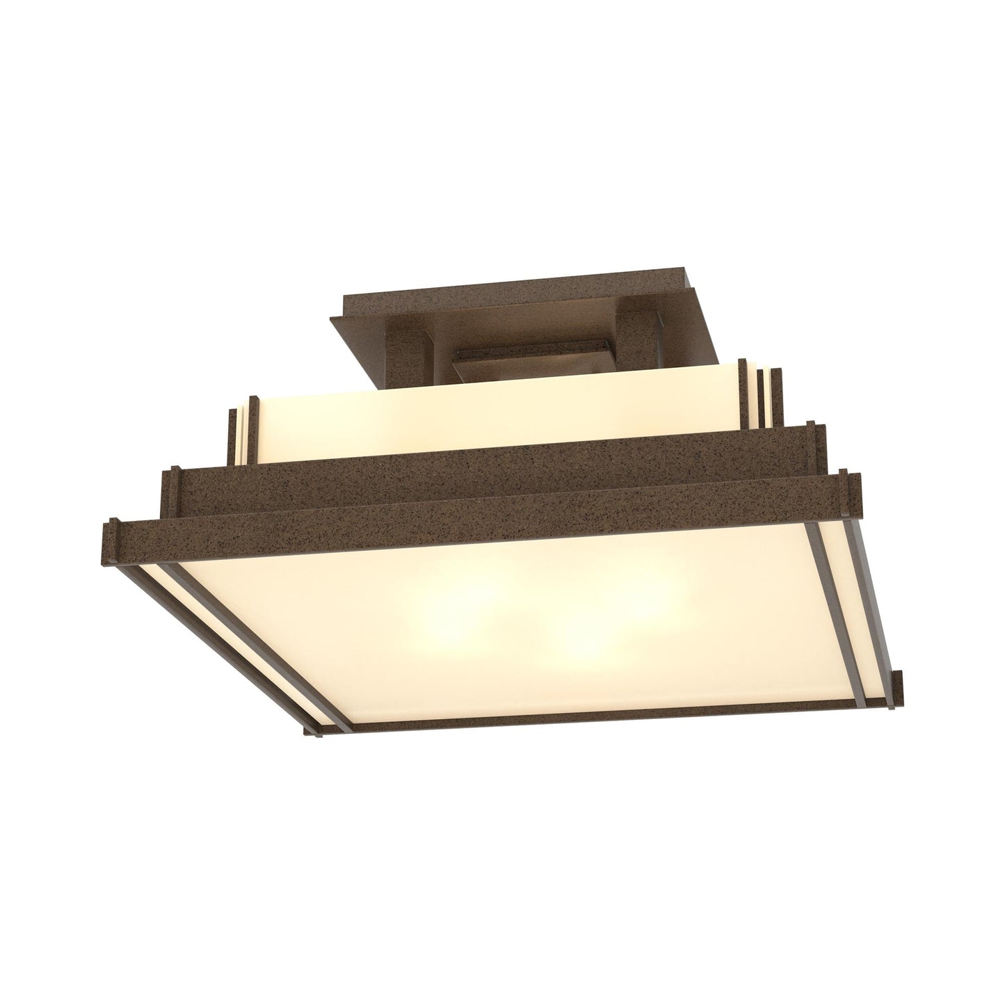 Steppe Semi Flush Mount Ceiling Light in Coastal Bronze/Ivory Art Glass (Small).