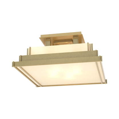 Steppe Semi Flush Mount Ceiling Light in Modern Brass/Ivory Art Glass (Small).