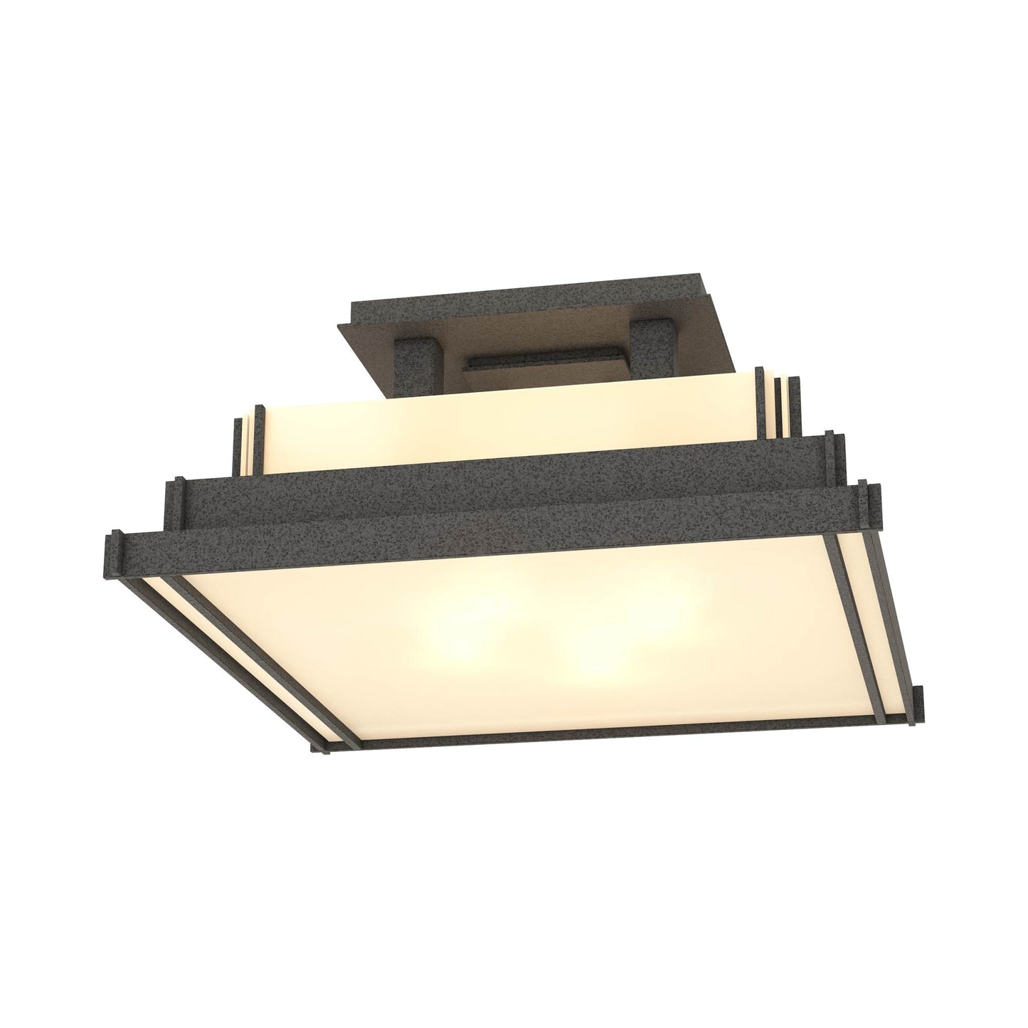 Steppe Semi Flush Mount Ceiling Light in Natural Iron/Ivory Art Glass (Small).