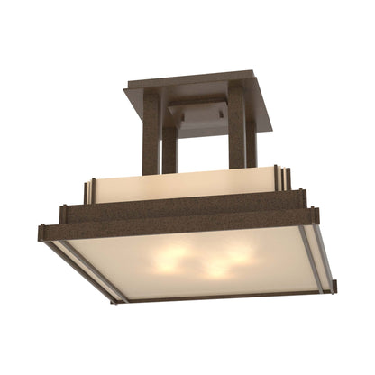 Steppe Semi Flush Mount Ceiling Light in Coastal Bronze/Ivory Art Glass (Large).