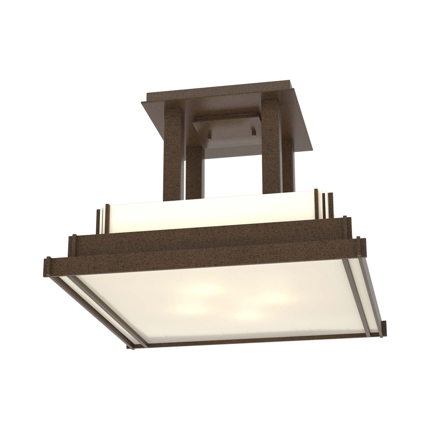 Steppe Semi Flush Mount Ceiling Light in Coastal Bronze/White Art Glass (Large).
