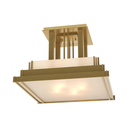 Steppe Semi Flush Mount Ceiling Light in Modern Brass/Ivory Art Glass (Large).
