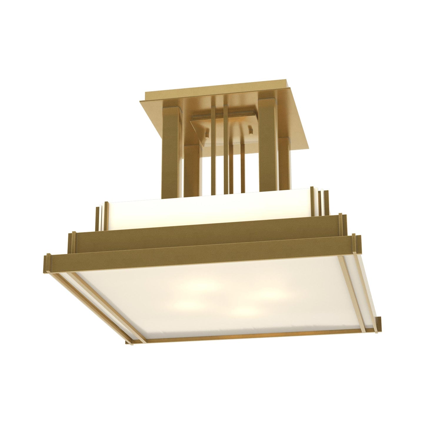 Steppe Semi Flush Mount Ceiling Light in Modern Brass/White Art Glass (Large).