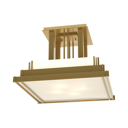 Steppe Semi Flush Mount Ceiling Light in Modern Brass/White Art Glass (Large).