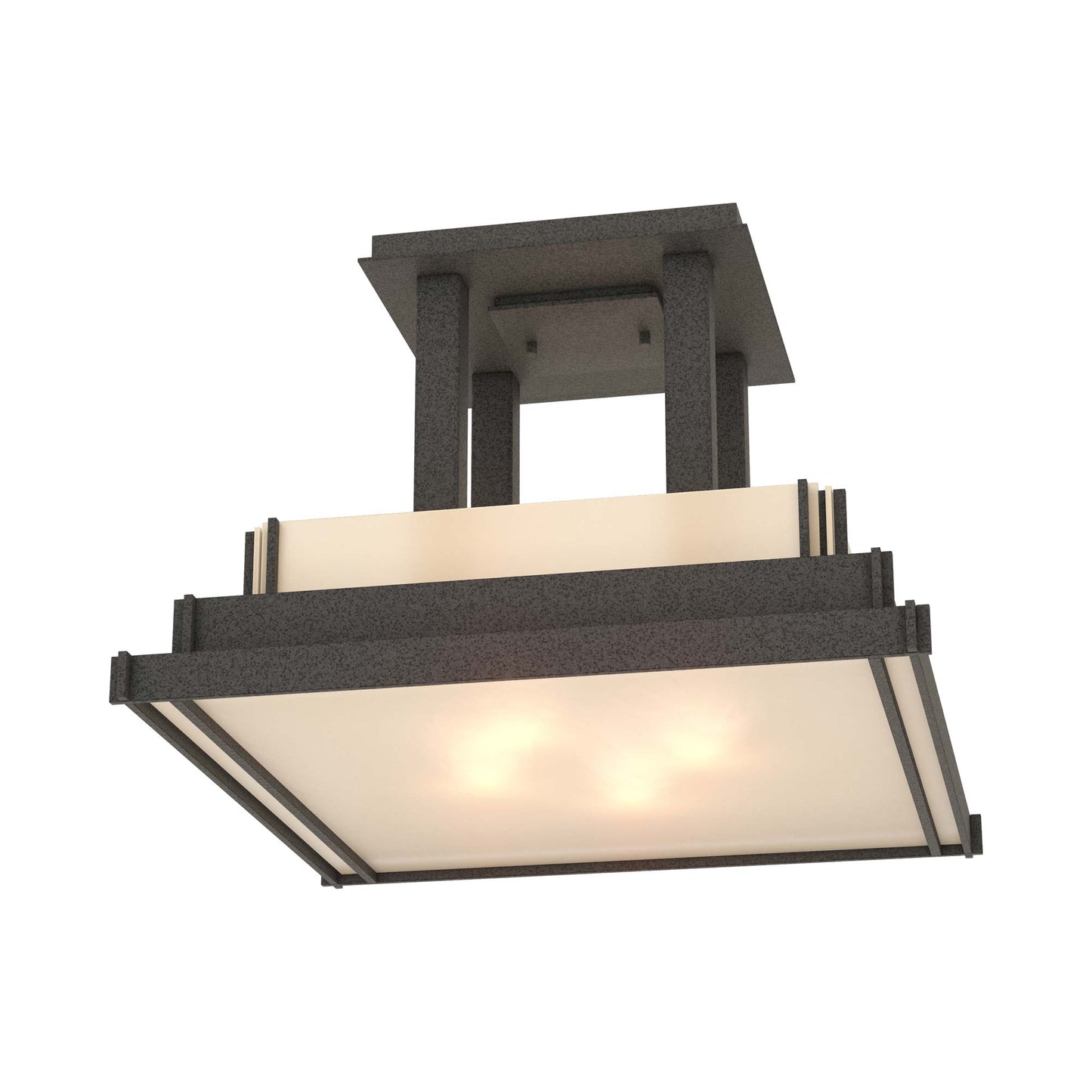 Steppe Semi Flush Mount Ceiling Light in Natural Iron/Ivory Art Glass (Large).
