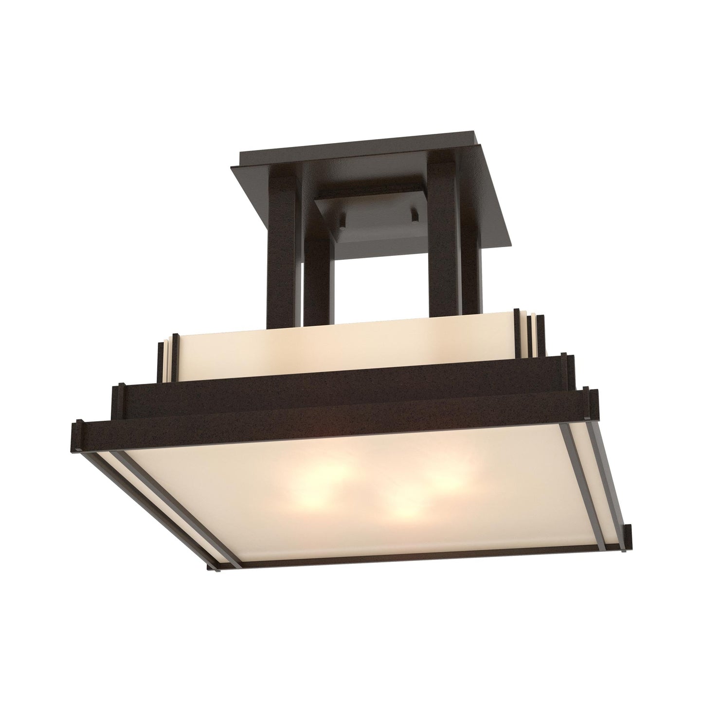 Steppe Semi Flush Mount Ceiling Light in Oil Rubbed Bronze/Ivory Art Glass (Large).