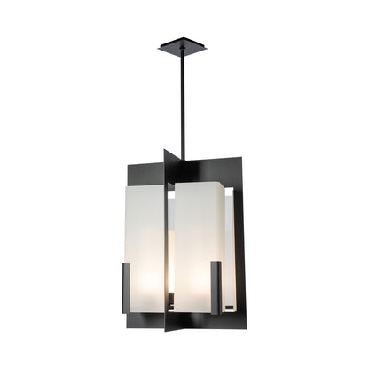 Summit Lantern Pendant Light in Black/Frosted Glass.