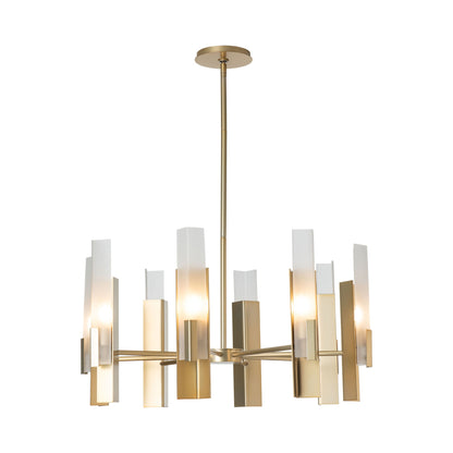 Summit Multi-Light Pendant Light in Modern Brass/Frosted Glass (8-Light).