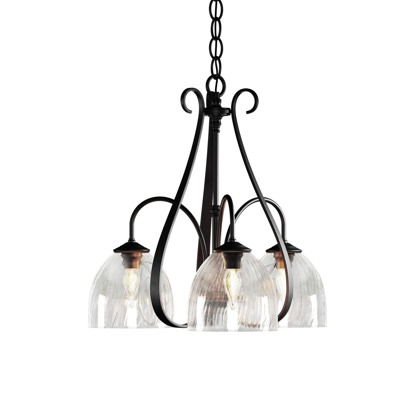 Sweeping Taper Chandelier in Black/Water Glass (3-Light).