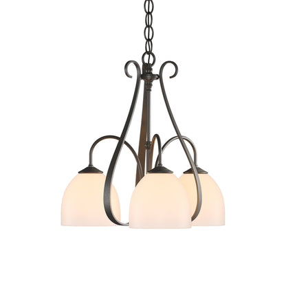 Sweeping Taper Chandelier in Dark Smoke/Opal Glass (3-Light).