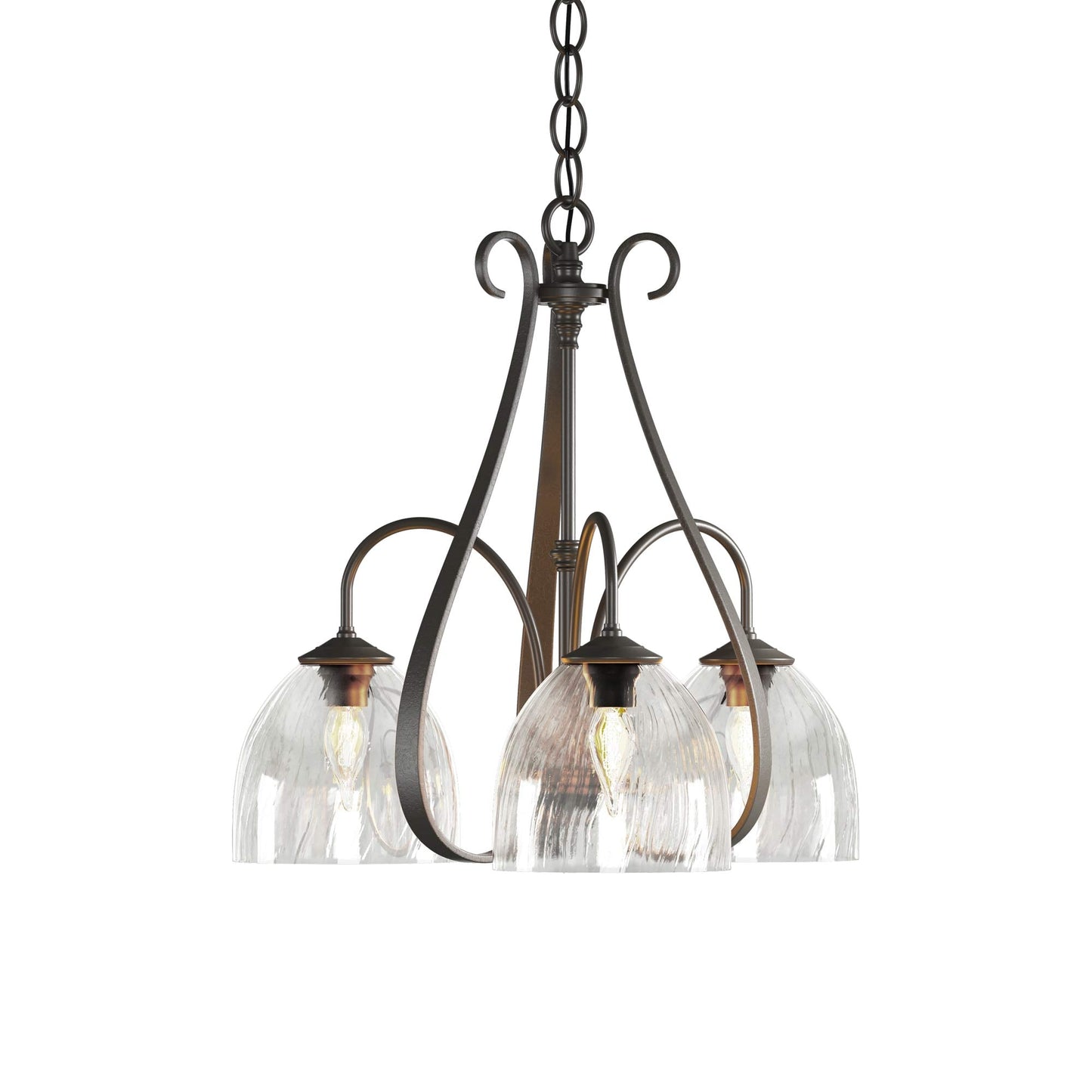 Sweeping Taper Chandelier in Dark Smoke/Water Glass (3-Light).