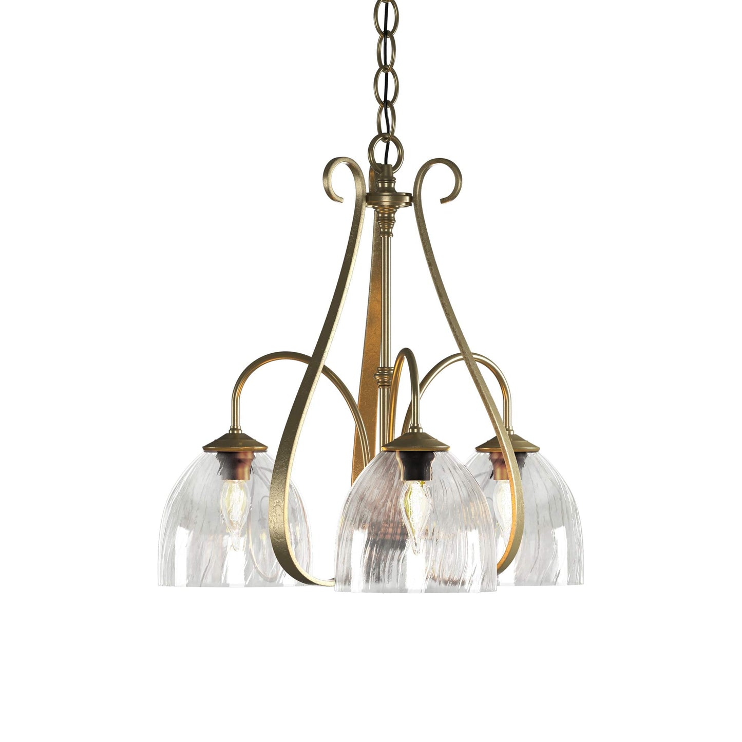 Sweeping Taper Chandelier in Modern Brass/Water Glass (3-Light).