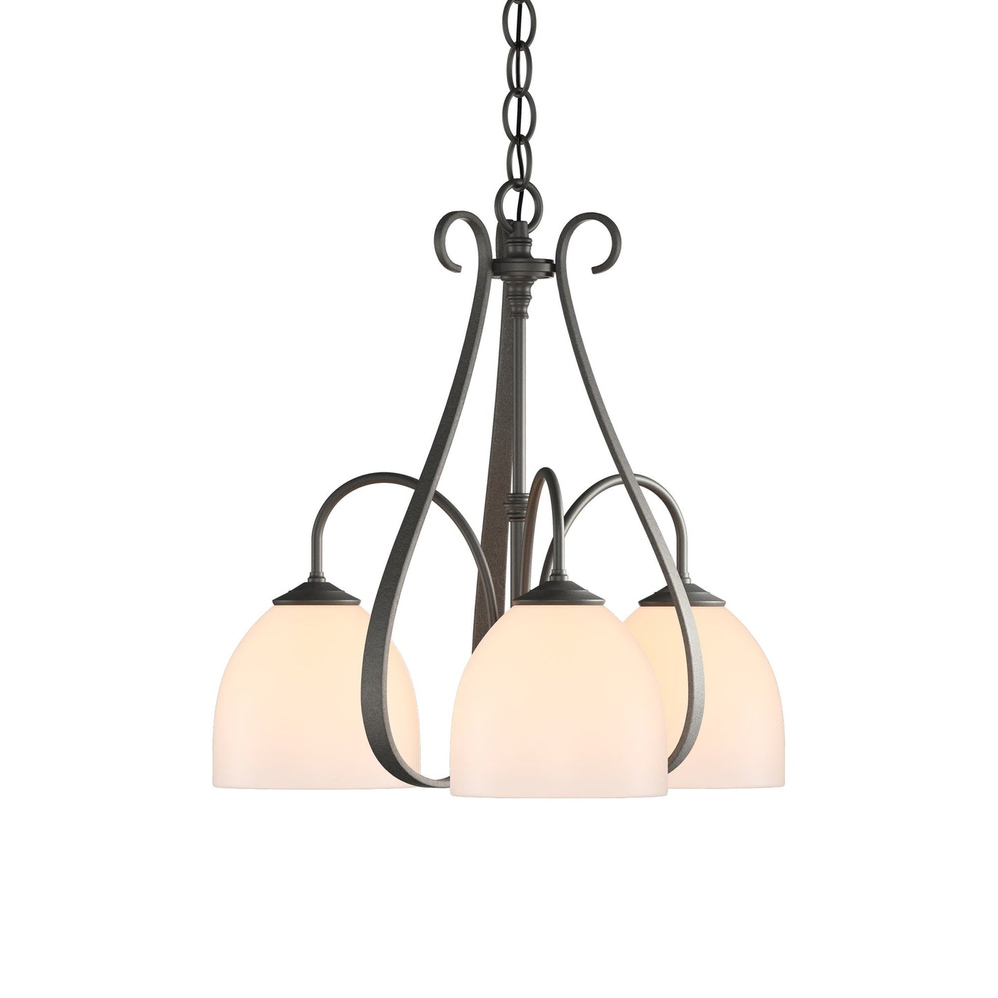 Sweeping Taper Chandelier in Natural Iron/Opal Glass (3-Light).