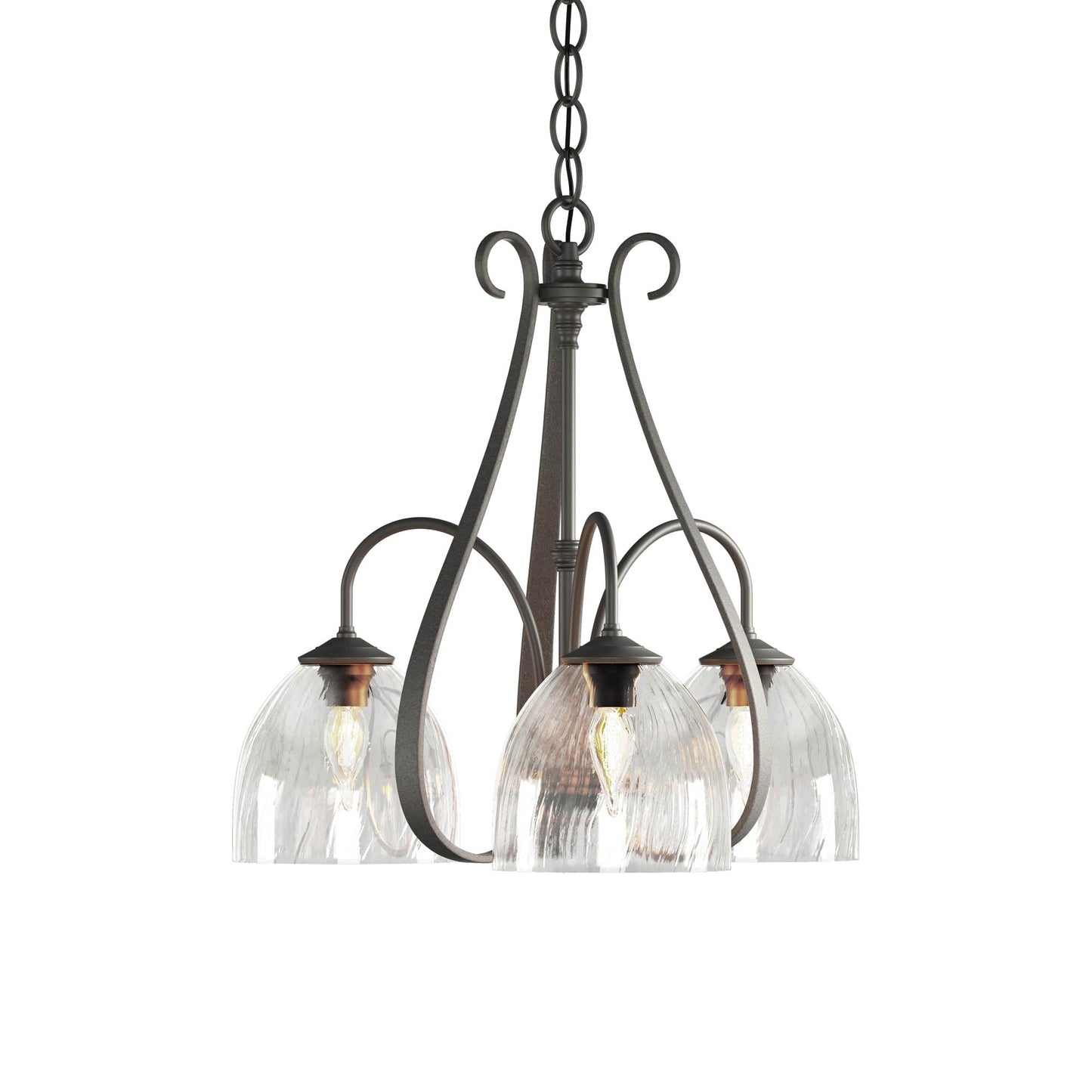 Sweeping Taper Chandelier in Natural Iron/Water Glass (3-Light).