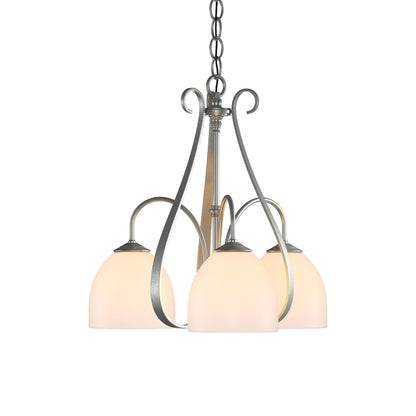 Sweeping Taper Chandelier in Vintage Platinum/Opal Glass (3-Light).