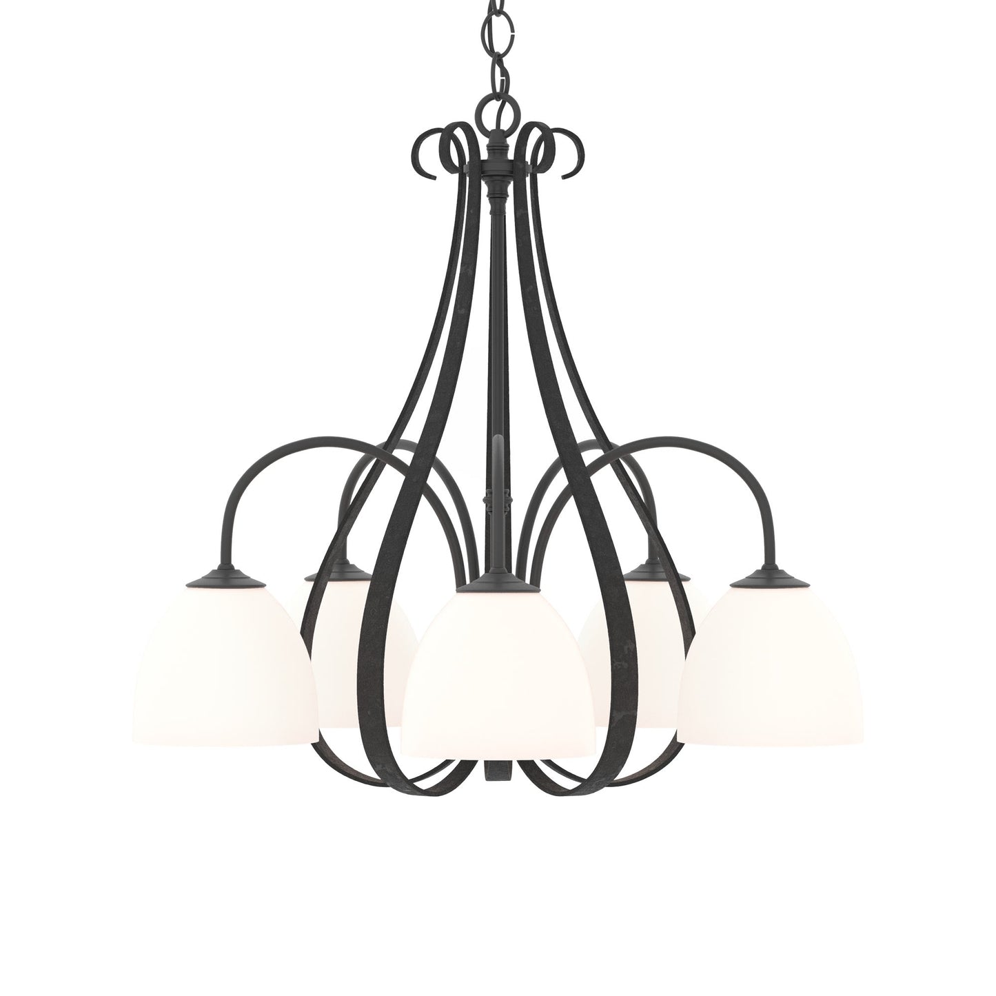 Sweeping Taper Chandelier in Black/Opal Glass (5-Light).