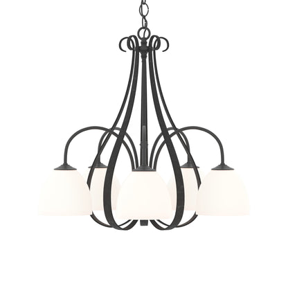 Sweeping Taper Chandelier in Black/Opal Glass (5-Light).