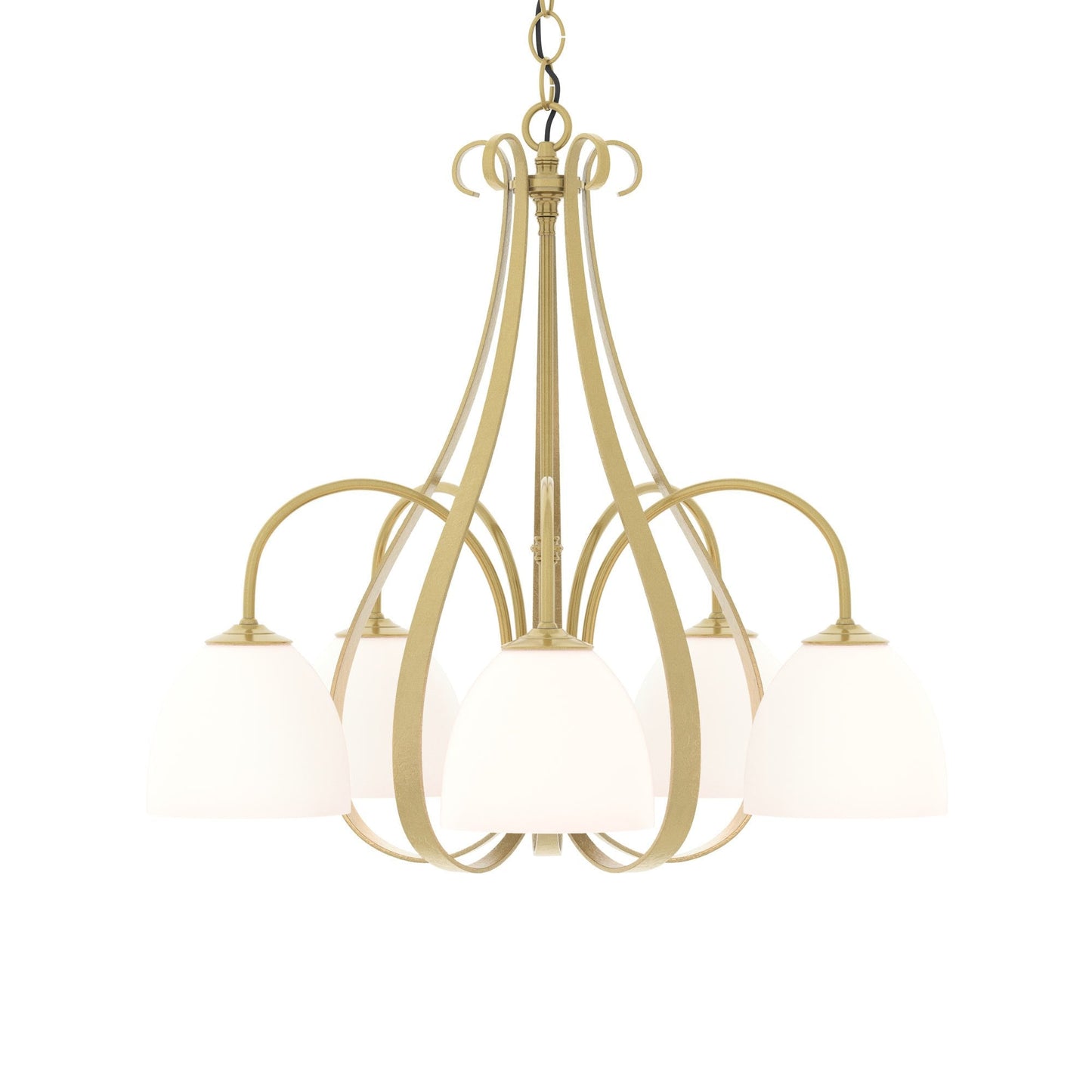Sweeping Taper Chandelier in Modern Brass/Opal Glass (5-Light).