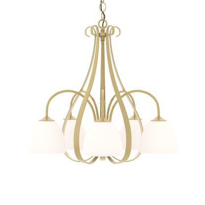 Sweeping Taper Chandelier in Modern Brass/Opal Glass (5-Light).