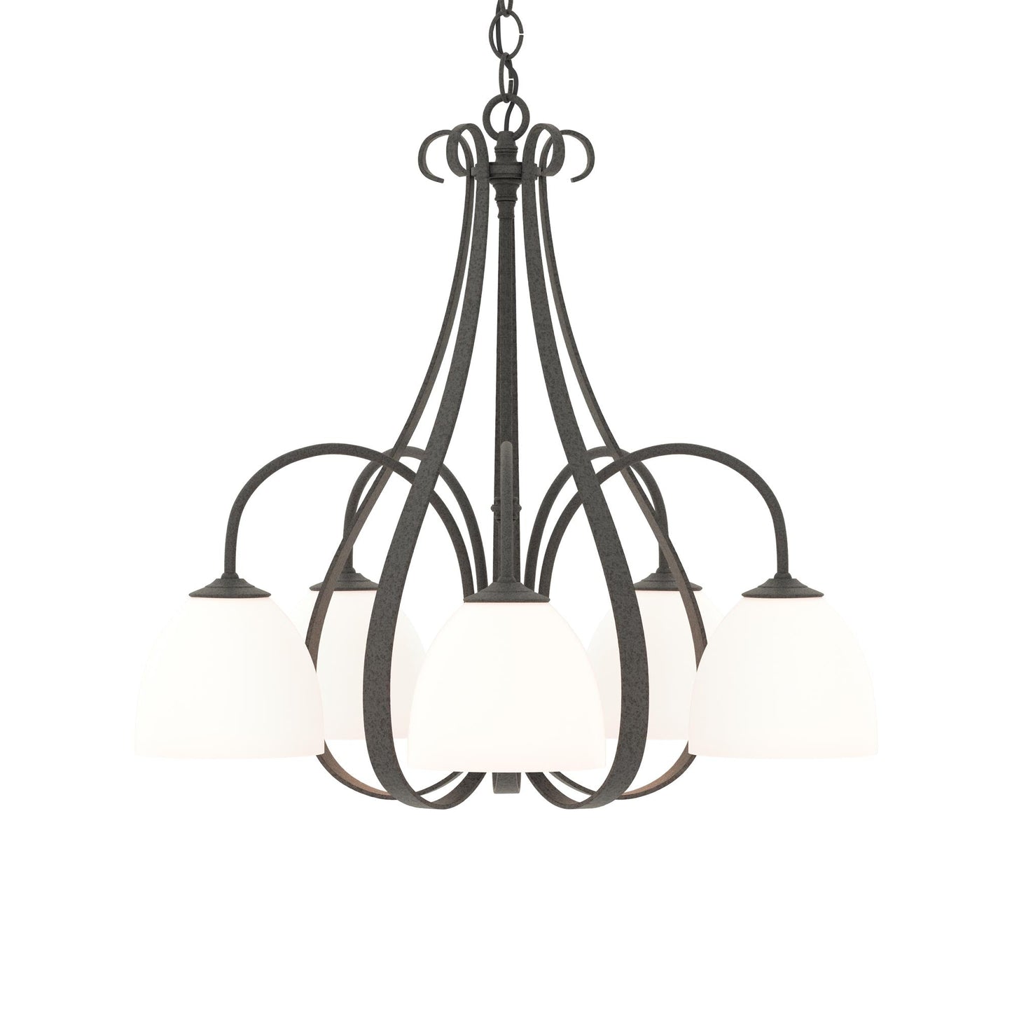Sweeping Taper Chandelier in Natural Iron/Opal Glass (5-Light).