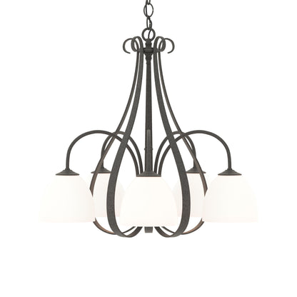 Sweeping Taper Chandelier in Natural Iron/Opal Glass (5-Light).
