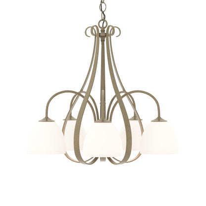Sweeping Taper Chandelier in Soft Gold/Opal Glass (5-Light).
