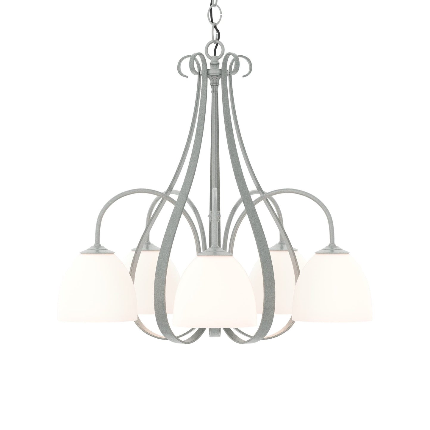 Sweeping Taper Chandelier in Vintage Platinum/Opal Glass (5-Light).