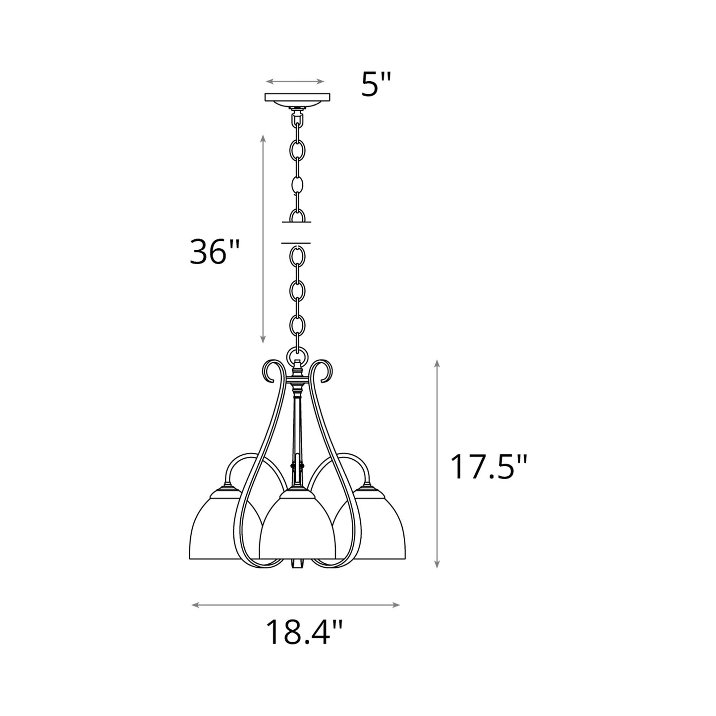 Sweeping Taper Chandelier - line drawing.