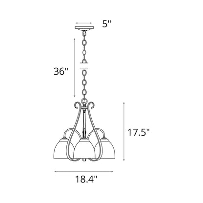 Sweeping Taper Chandelier - line drawing.