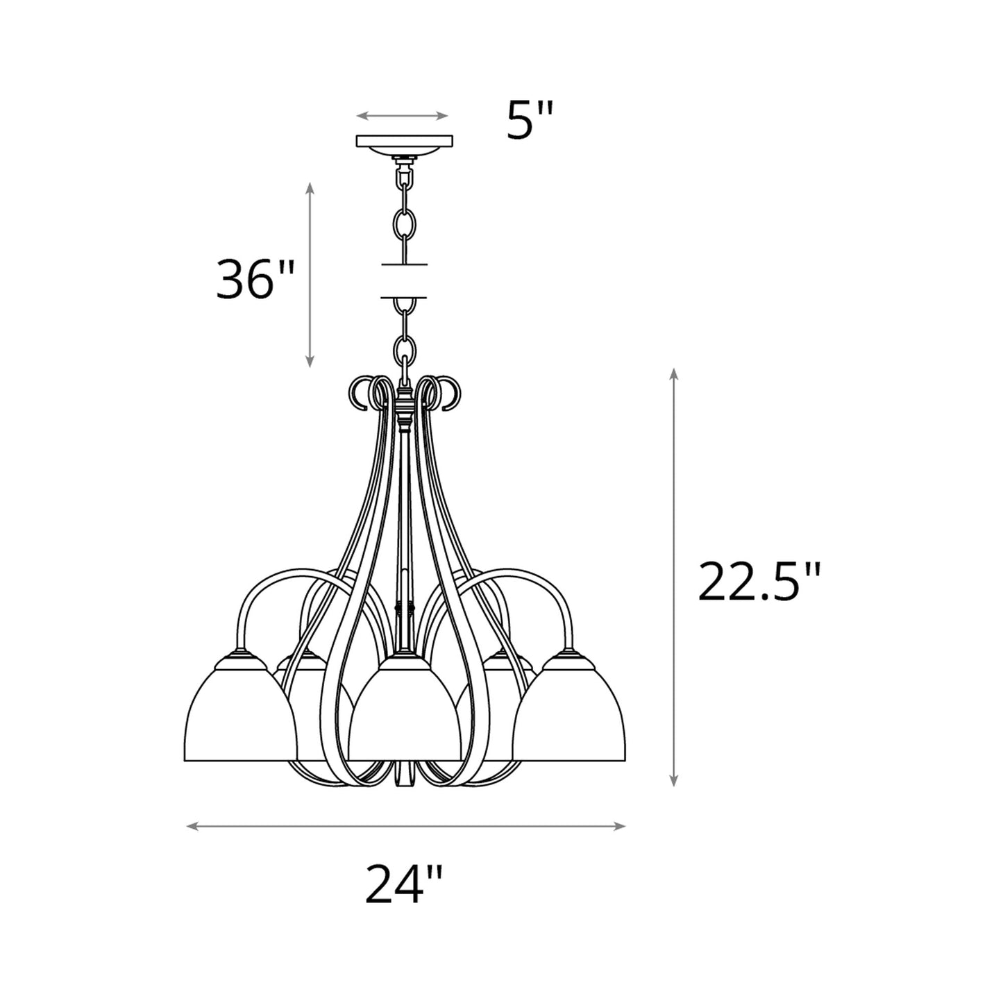 Sweeping Taper Chandelier - line drawing.