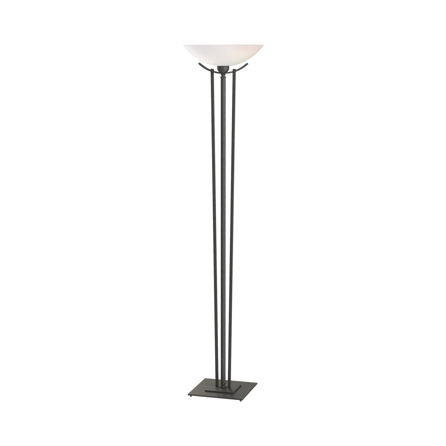 Taper Torchiere Floor Lamp in Natural Iron/Opal Glass.