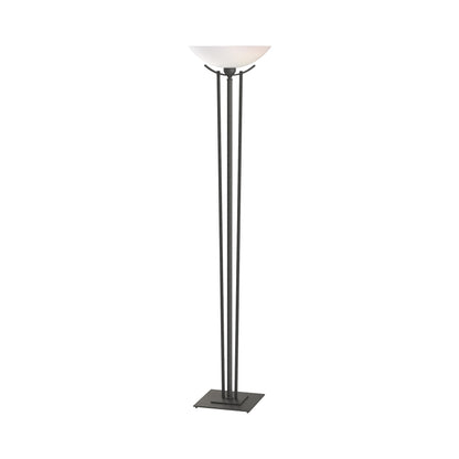 Taper Torchiere Floor Lamp in Natural Iron/Opal Glass.